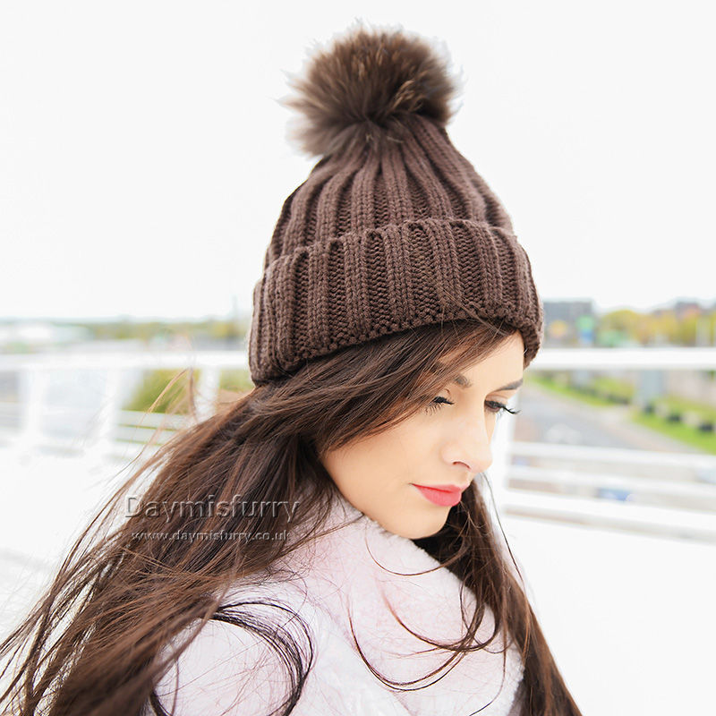 Thumbnail: Knit  Beanie With Finn Raccoon Pom Pom