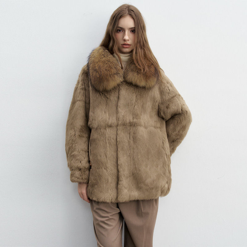 Thumbnail: Rabbit Fur Coat with Raccoon Fur Collar