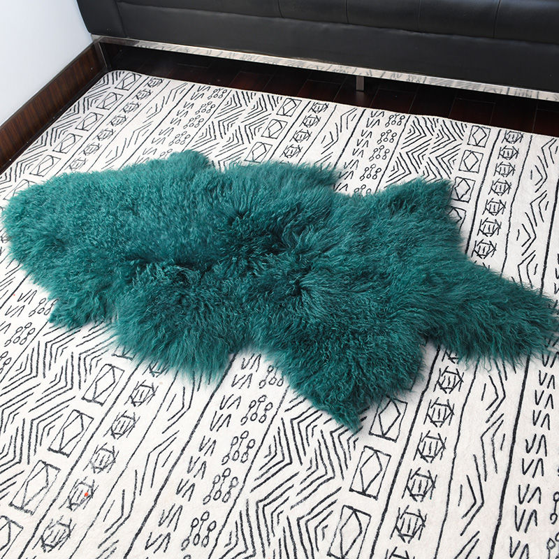 Thumbnail: Large Mongolian Sheepskin Rug in Mint