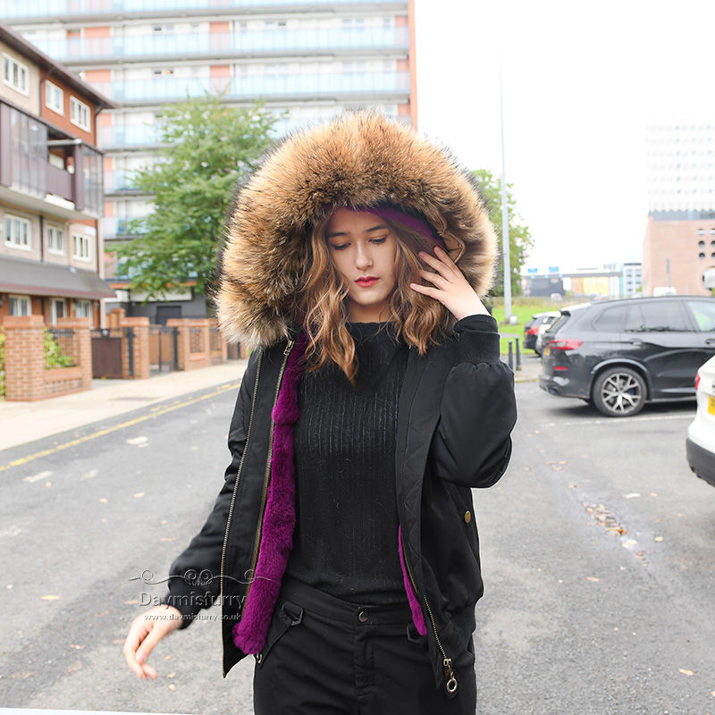 Thumbnail: Rex Rabbit Fur Lined Bomber Jacket  With Real Fur Collar