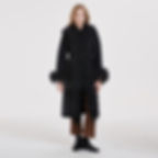 Thumbnail: Black Wool Coat With Mongolian Fur Trim