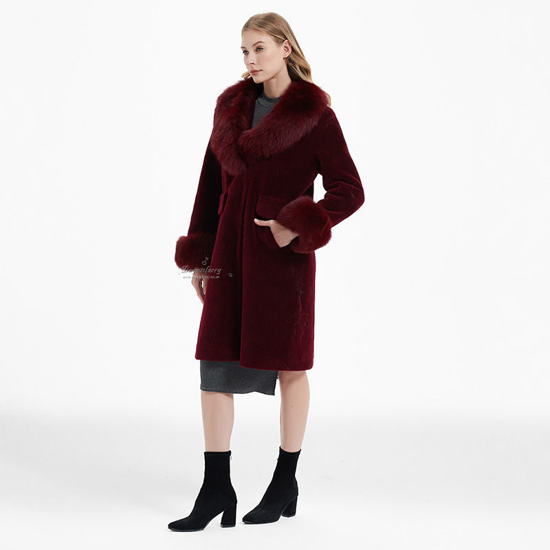 Thumbnail: Wool Coat With Fox Fur Collar & Cuff