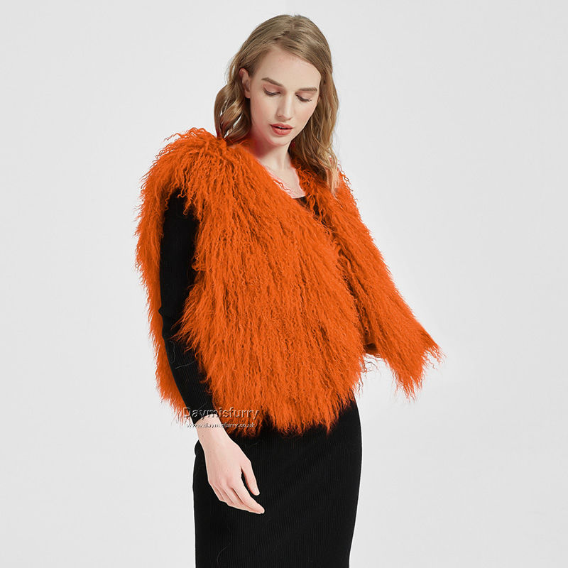 Thumbnail: Mongolian Sheepskin Wool Vest in Orange