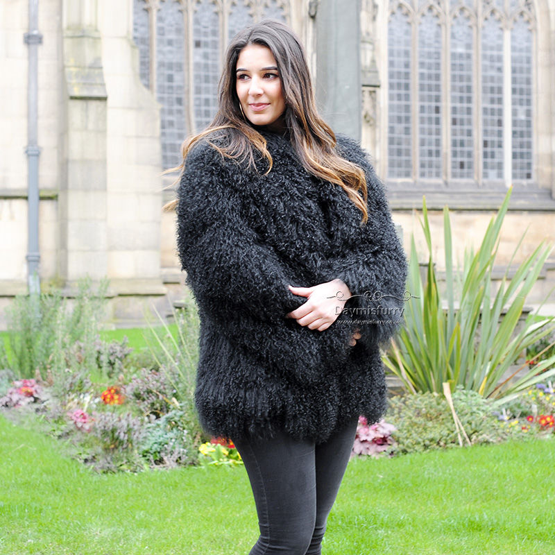 Thumbnail: Mongolian Lamb Wool Coat in Black