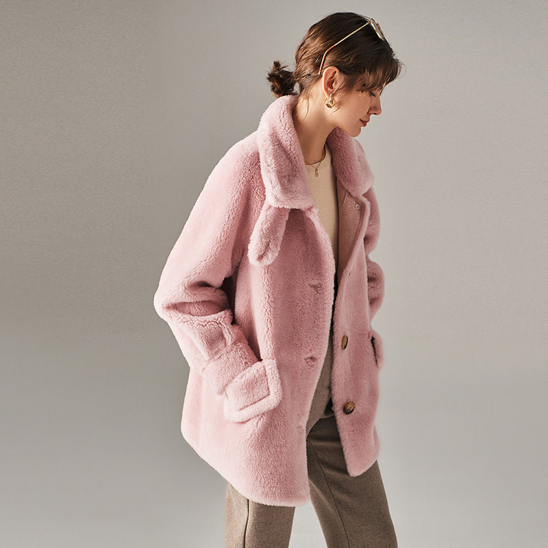 Thumbnail: Sheep Wool Teddy Jacket in Pink
