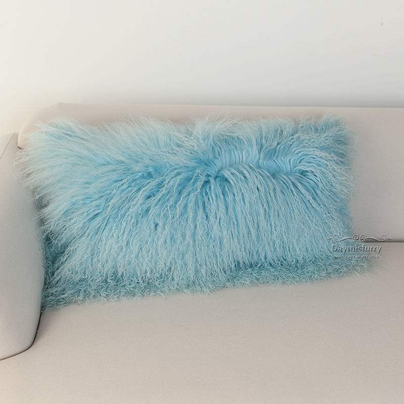 Thumbnail: Mongolian lamb Sheepskin Pillow / Cushion Case in Sky Blue