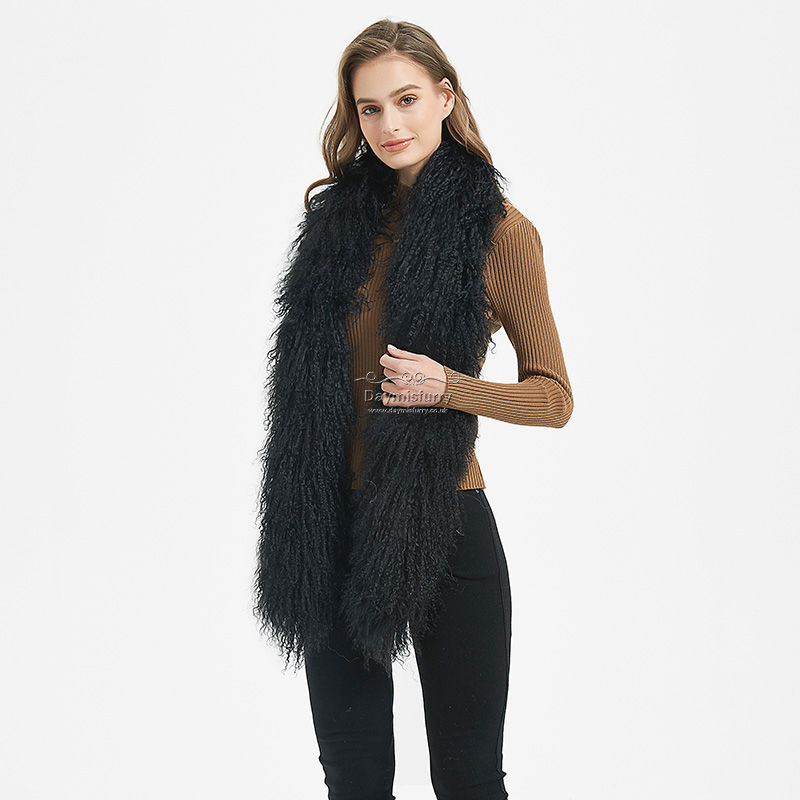 Thumbnail: Mongolian Sheepskin Wool Scarf in Black