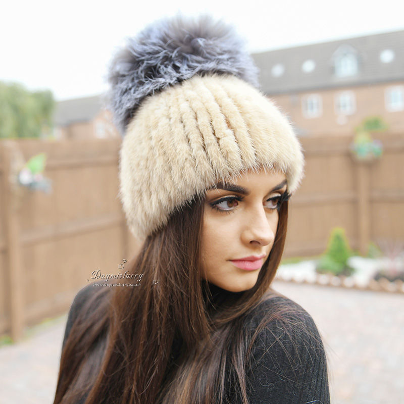 Thumbnail: Mink Fur Hat With Fox Pom Pom