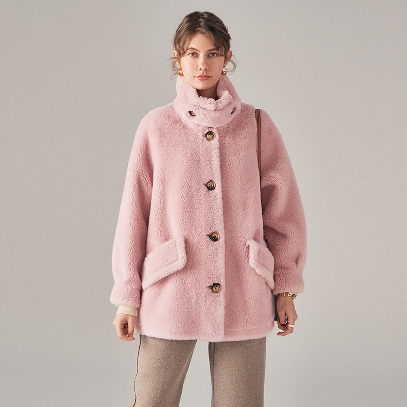Thumbnail: Sheep Wool Teddy Jacket in Pink