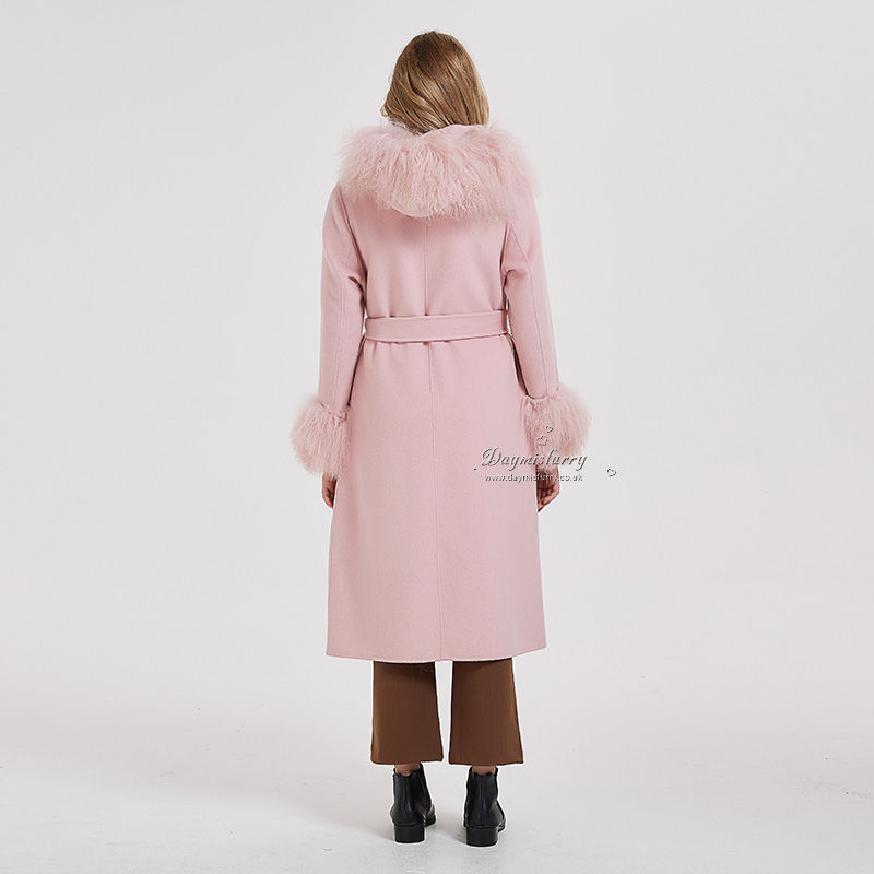 Thumbnail: Wool Coat With  Sheepskin Trim in Pink