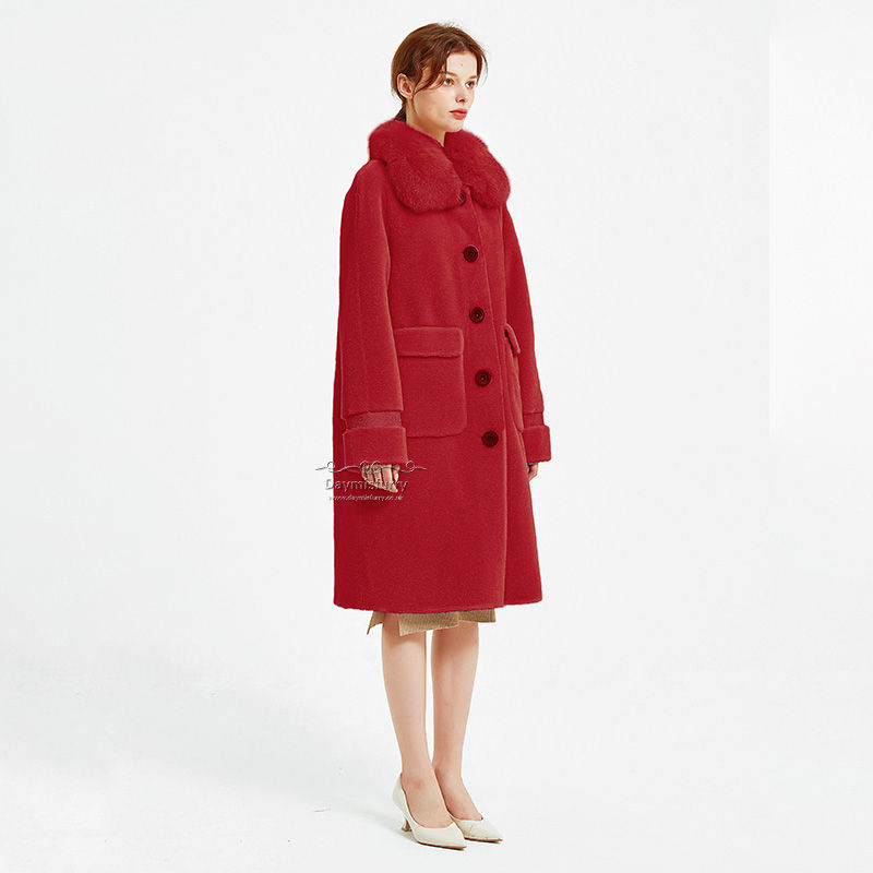 Thumbnail: Wool Teddy Coat  With Fox Fur Collar in Red