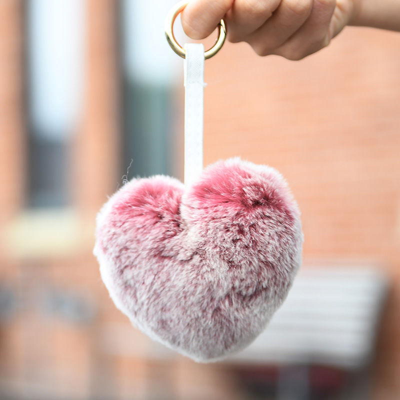 Thumbnail: Rex Rabbit Fur Love Heart Bag Charm