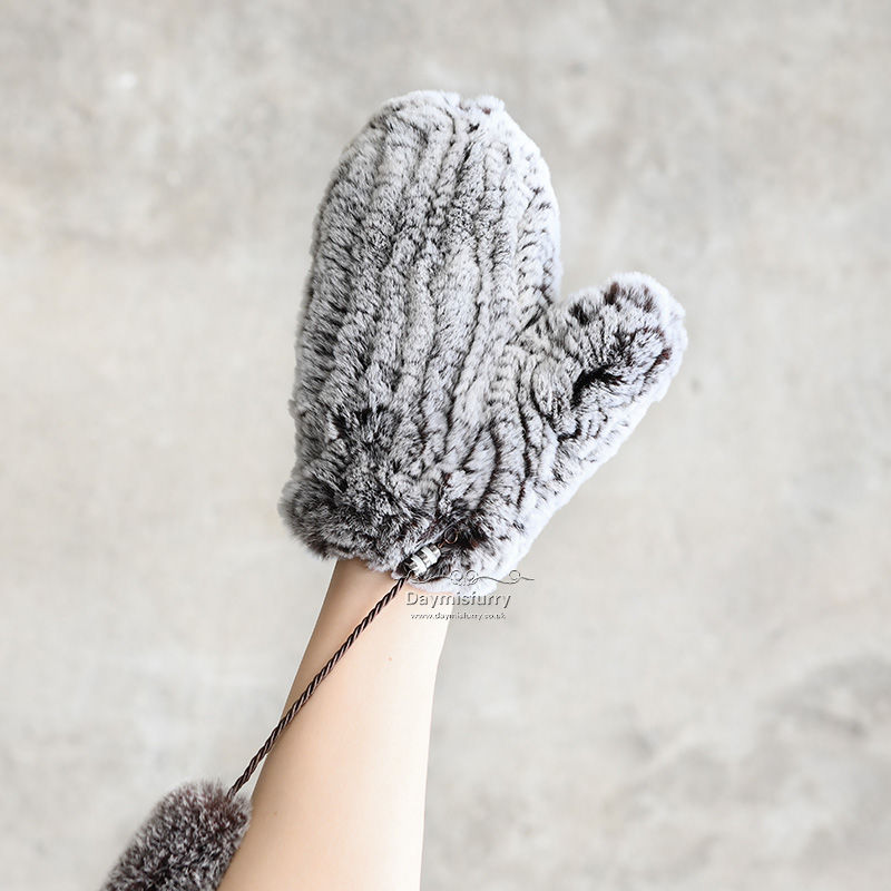 Thumbnail: Rex Rabbit Fur Mittens in Brown Frost