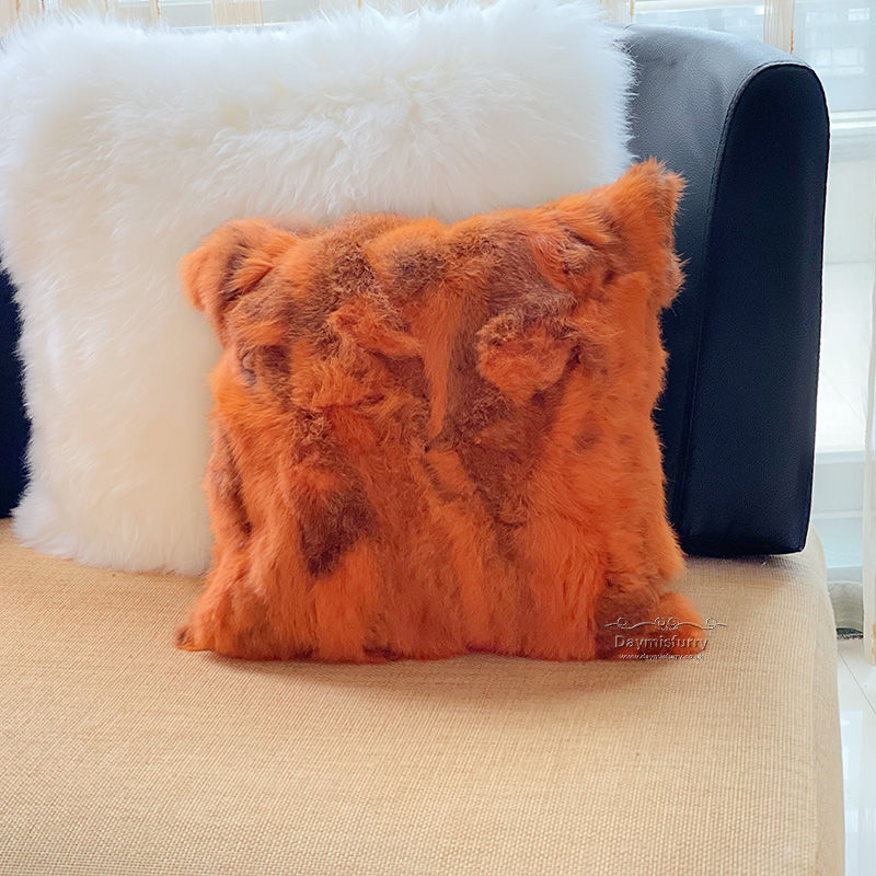 Thumbnail: Pieced Rabbit Fur Pillow Cover In Natural Orange