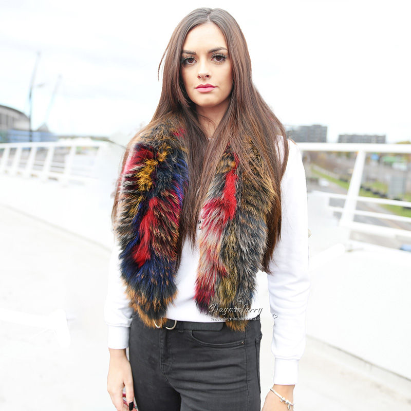 Thumbnail: Knit Fox Fur Scarf in Multi-Color