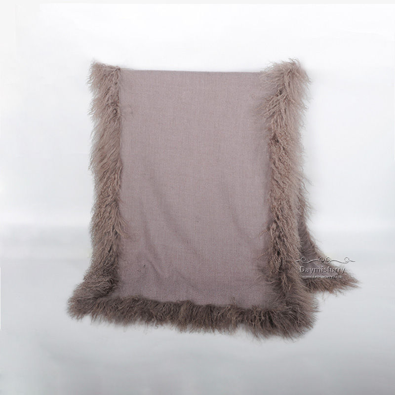 Thumbnail: Cashmere-like Cape with Mongolian Lamb Fur Trim