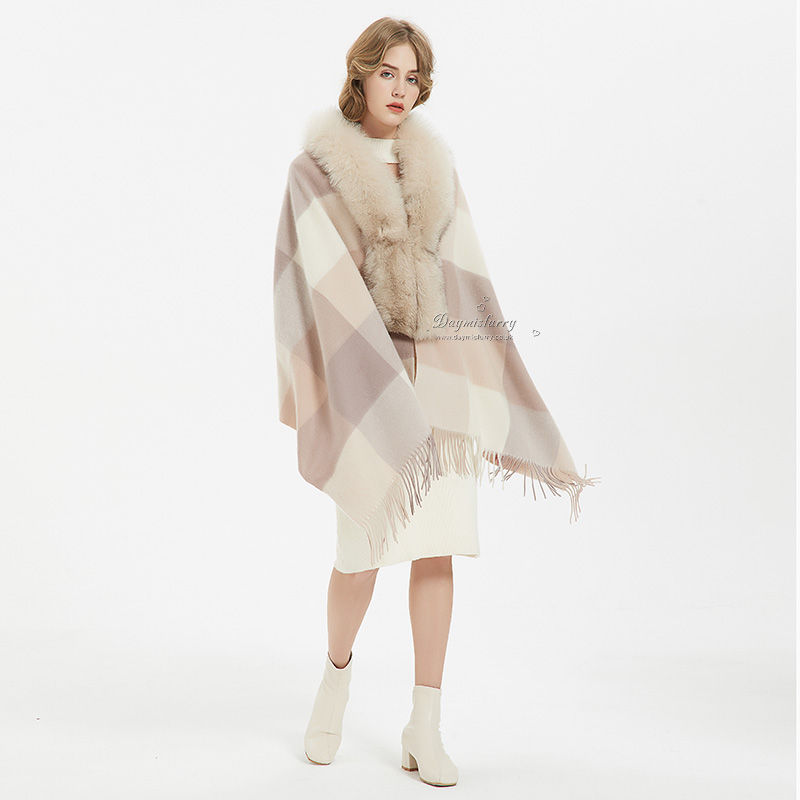 Thumbnail: Wool Shawl With Fox Fur Trim