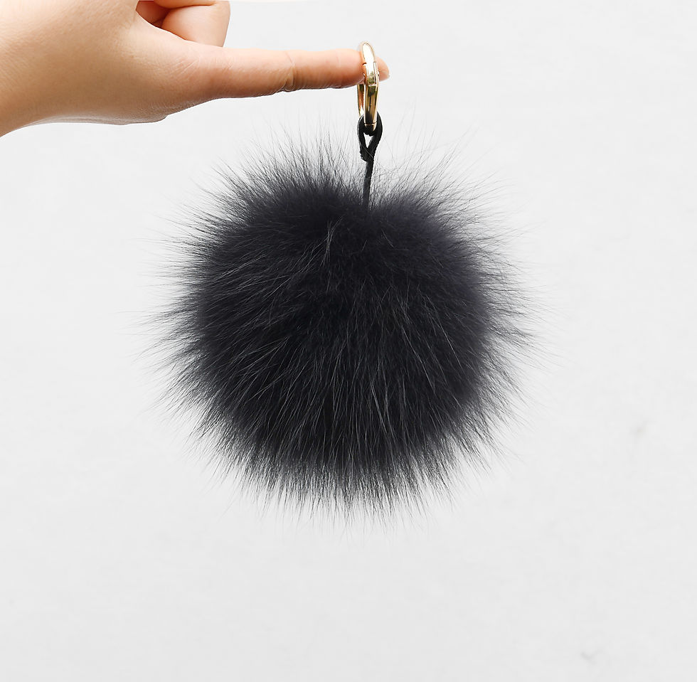 Thumbnail: Fox Fur Pom Pom Bag Charm Pendant - Charcoal