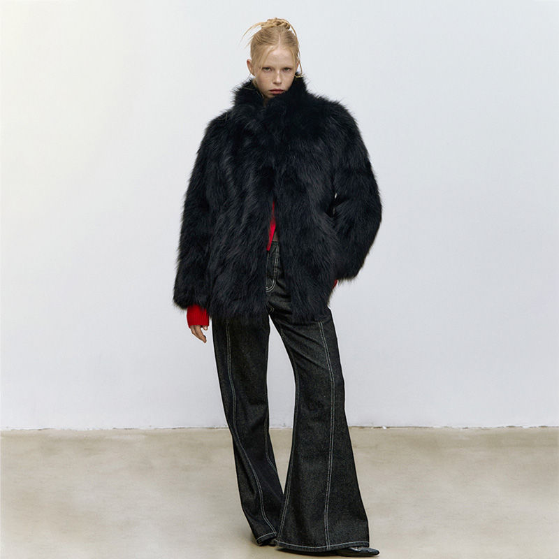 Thumbnail: Black Raccoon Fur Jacket