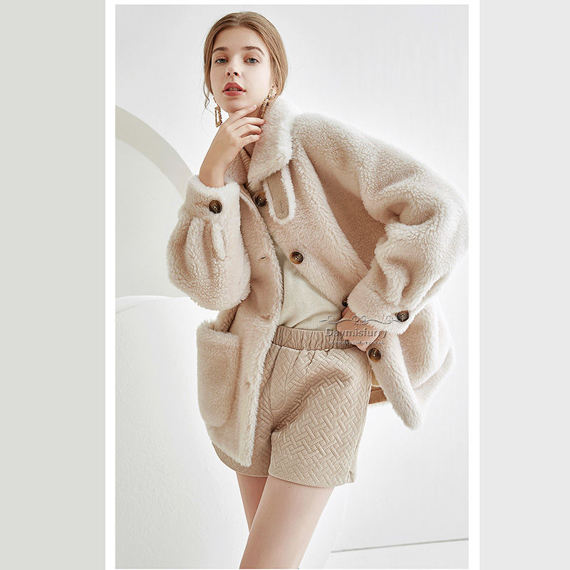 Thumbnail: Wool Teddy Fluffy  Jacket  in Beige