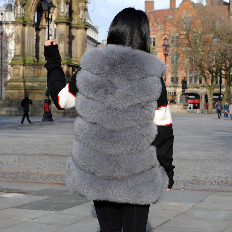 Thumbnail: Fox Fur Vest Lady Fashion Gilet - Grey 
