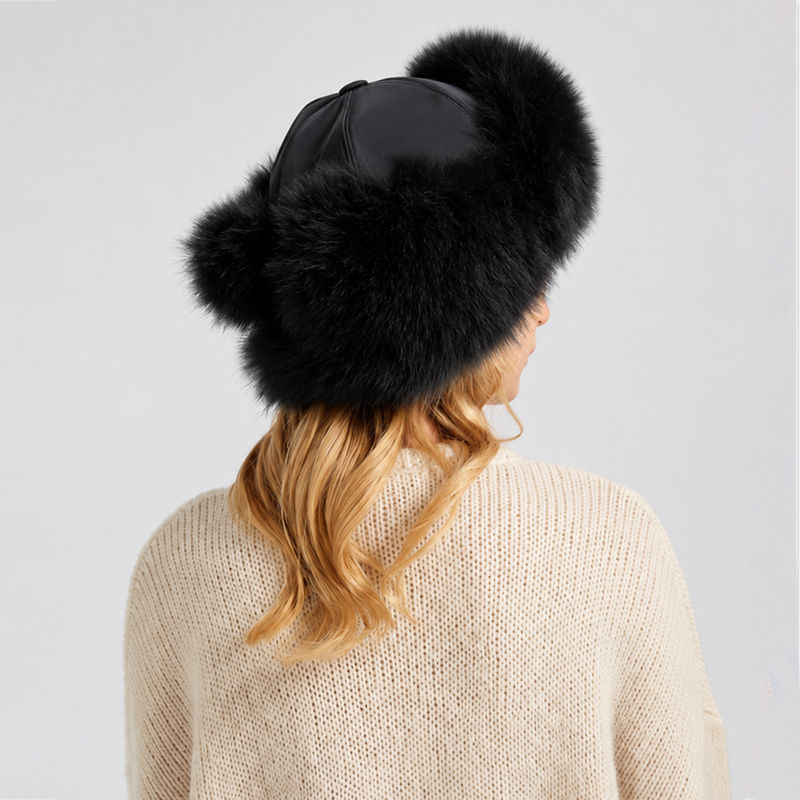 Thumbnail: Unisex Fox Fur Trooper Hat in Black
