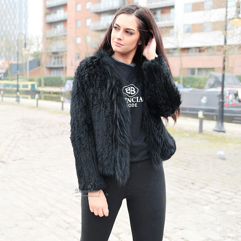 Thumbnail: Rabbit & Raccoon Fur Jacket in Black