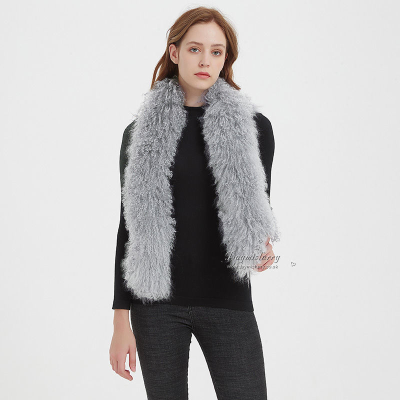 Thumbnail: Mongolian Lamb Fur Scarf in Light Grey