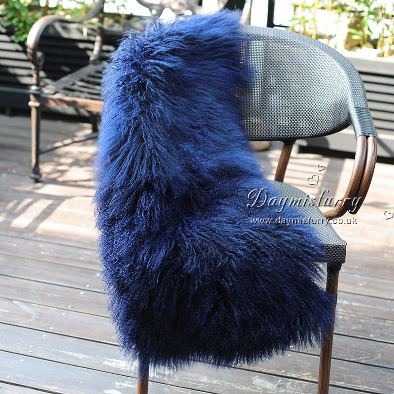 Thumbnail: Mongolian Lamb Fur Rug in Navy