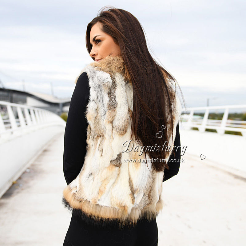 Thumbnail: Rabbit Fur Gilet With Raccoon Fur Trim