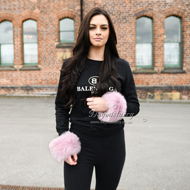 Thumbnail: Finn Fox Fur Slap on Cuffs / Bracelet - Pink Icing