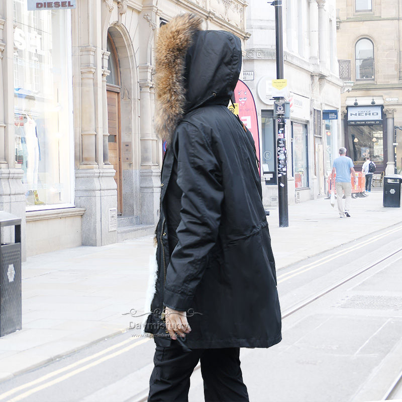 Thumbnail: Rabbit Fur Lined Parka with Real Fur Collar