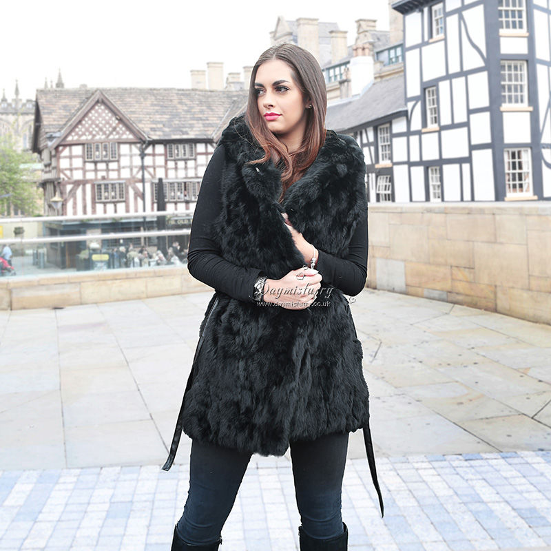 Thumbnail: Pieced Rabbit Fur Hoody Vest in Black