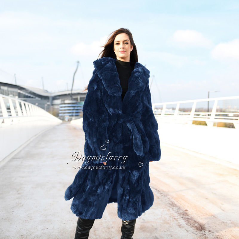 Thumbnail: Pieced Rex Rabbit Fur Coat in Navy