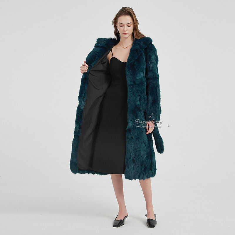 Thumbnail: Pieced Rabbit Fur Coat in Turquoise