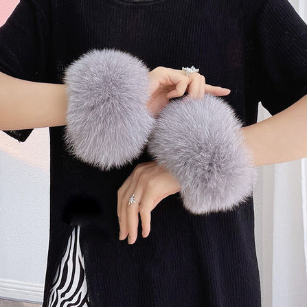 Thumbnail: Fox Fur Slap on Cuffs / Bracelet in Grey