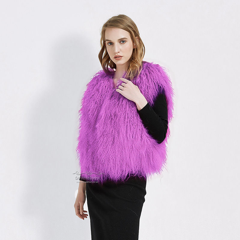 Thumbnail: Mongolian Sheepskin Wool Vest in Lilac
