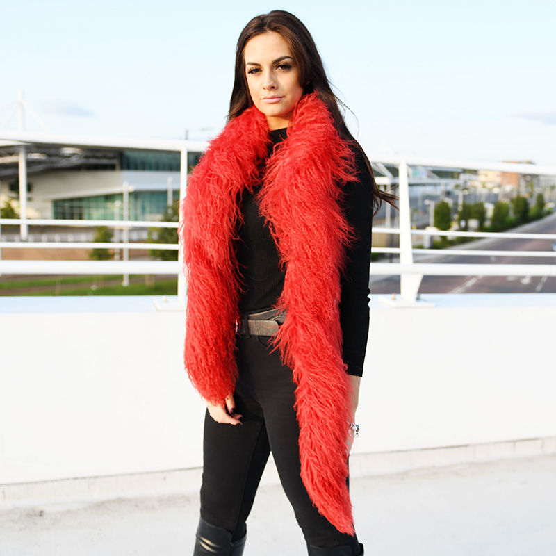 Thumbnail: Mongolian Lamb Fur Scarf in Red