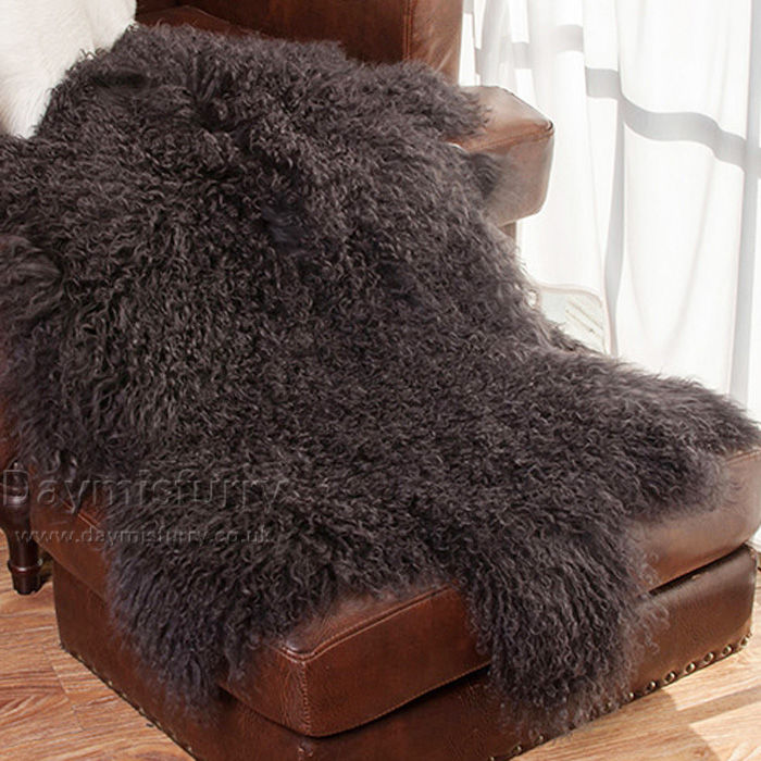 Thumbnail: 1 Pelt Mongolian Lamb Fur Rug in Chocolate
