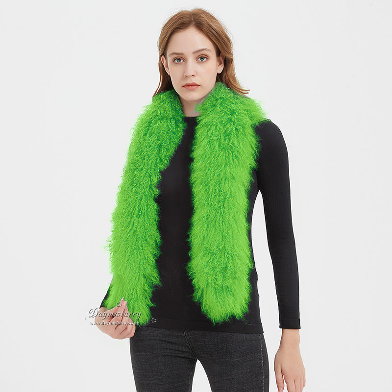 Mongolian Lamb Fur Scarf in Emerald