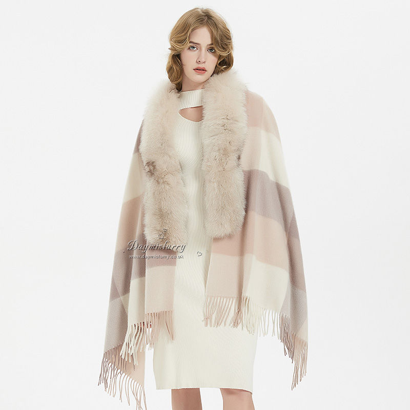 Thumbnail: Wool Shawl With Fox Fur Trim