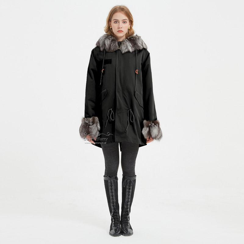 Thumbnail: Rabbit Fur Lined Parka Jacket With Fox Fur Trim
