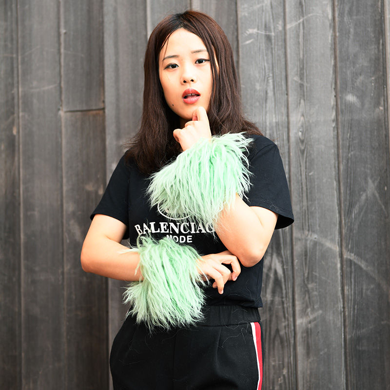 Thumbnail: Mongolian Lamb Fur Slap On Cuff Bracelet