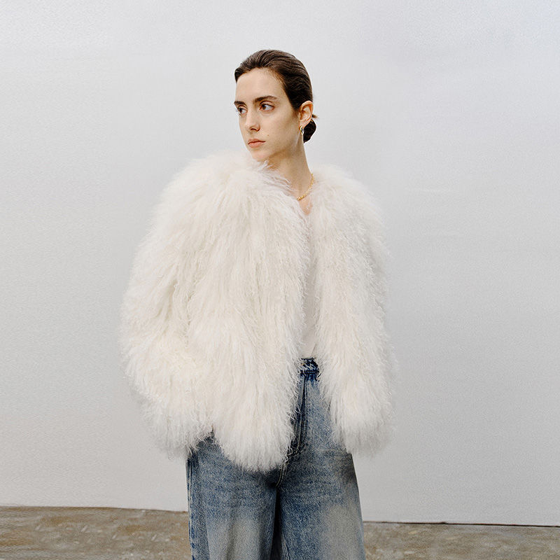 Thumbnail: Mongolian Sheepskin Wool Jacket in White