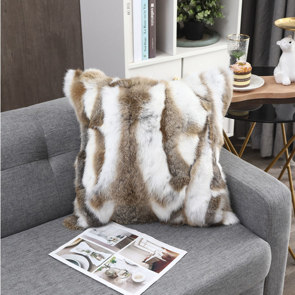 Thumbnail: Pieced Rabbit Fur Pillow Cover In Natural Tan