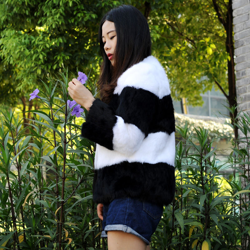 Thumbnail: Rabbit Fur Lady Coat In Black And White