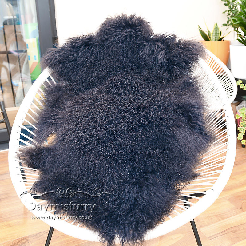 Thumbnail: Tibetan / Mongolian Lambskin Pelt Rug - Navy