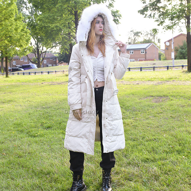 Thumbnail: Ivory Down Jacket With Raccoon Fur Trim