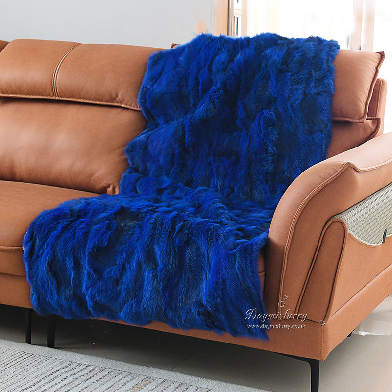 Thumbnail: Patchwork Rabbit Fur Blanket in Royal Blue