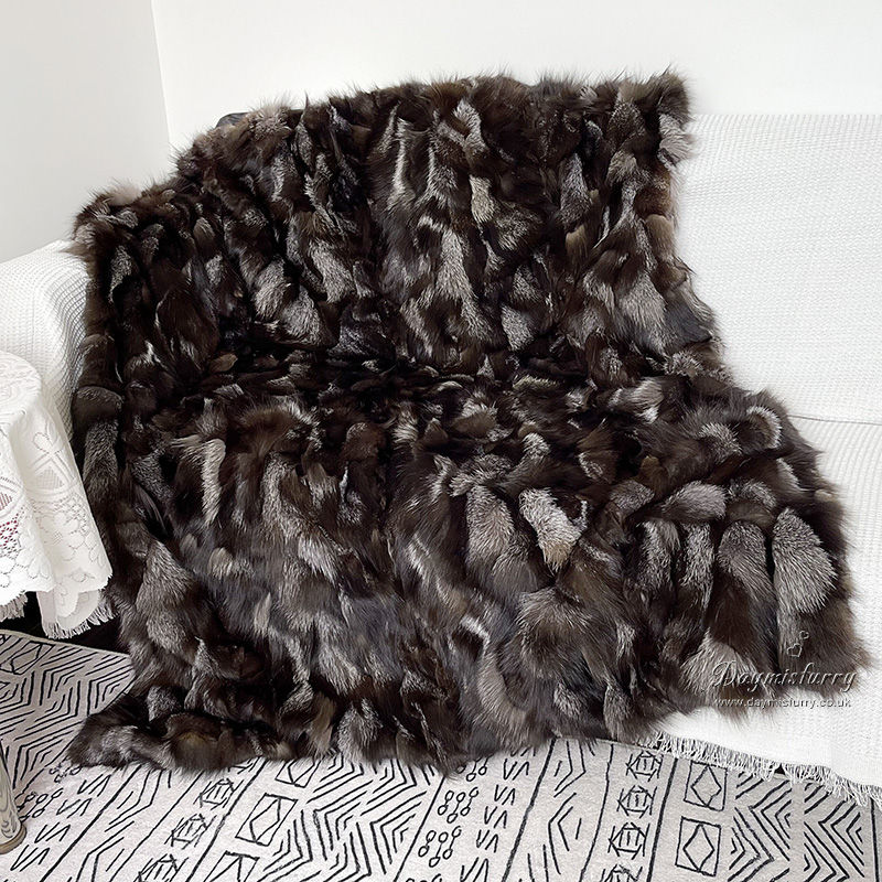 Thumbnail: Silver Fox Patchwork Fur Throw